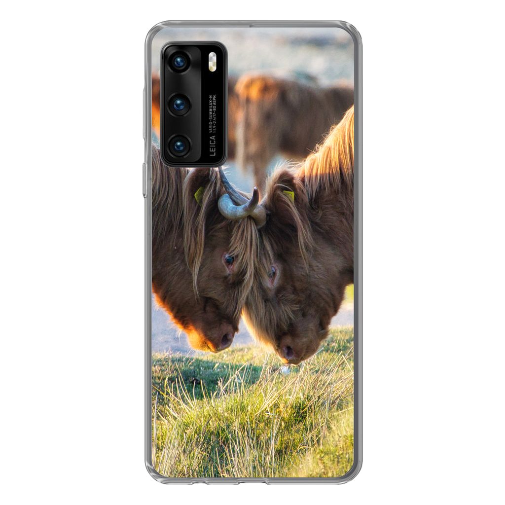 MuchoWow Handyhülle Schutzhülle Hülle für Huawei P40 Schottische Highlander - Tiere - Sonne Silikon Softcase Handy Hülle - Handytasche