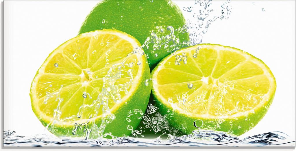ARTland Glasbild Limette mit Spritzwasser Größe: 100x50 cm