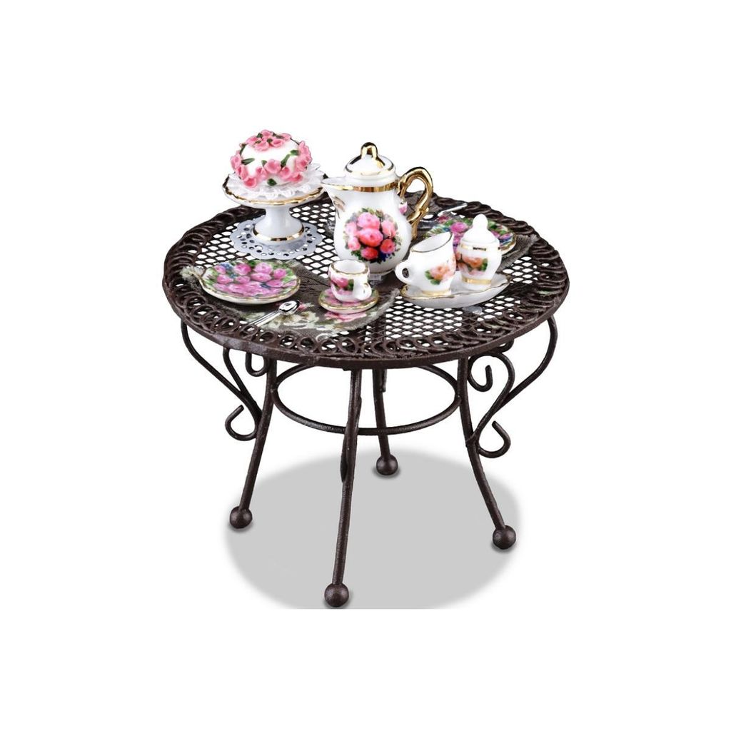Miniatur-Gartentisch "Rosentorte" mit Porzellanservice