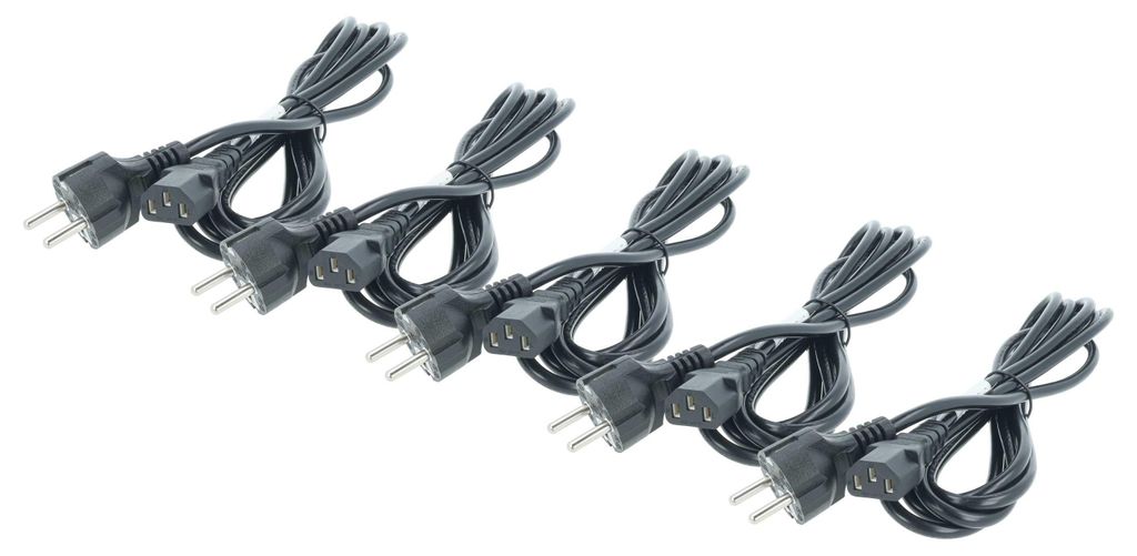 vhbw 5x Netzkabel Schutzkontaktstecker für Kaltgeräte z.B. PC Monitor Computer Drucker - C13 Buchse, 3 m