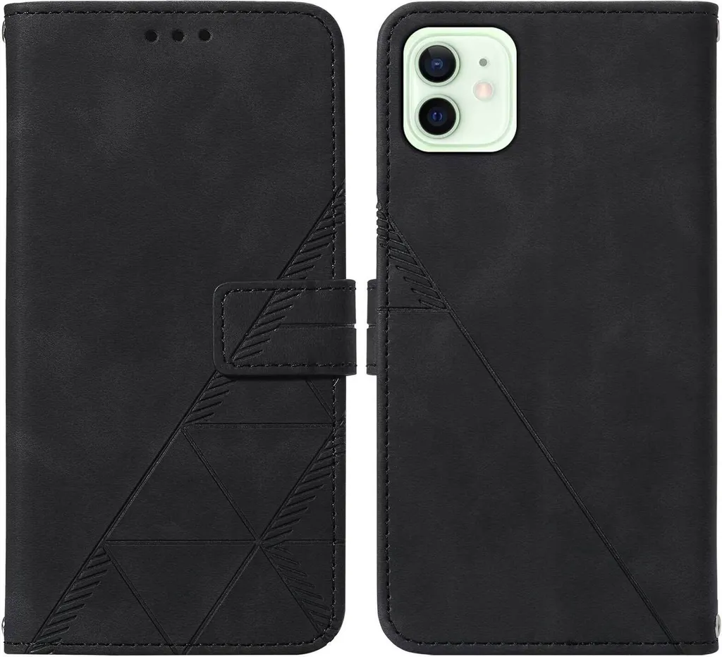 Custodia iPhone 12 Portafoglio Pelle Goffrata Nera - Protezione Totale