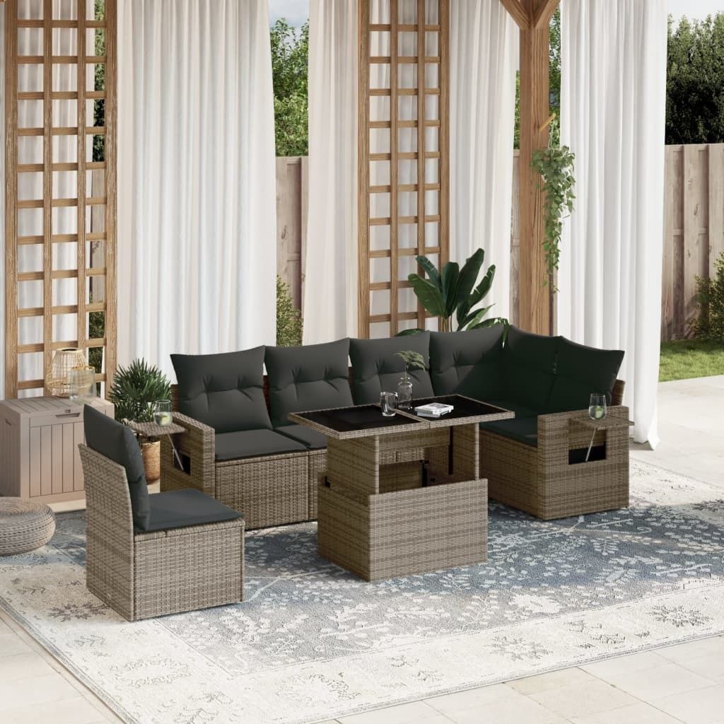 Maison Exclusive - 7-tlg. Garten-Sofagarnitur mit Kissen Grau Poly Rattan