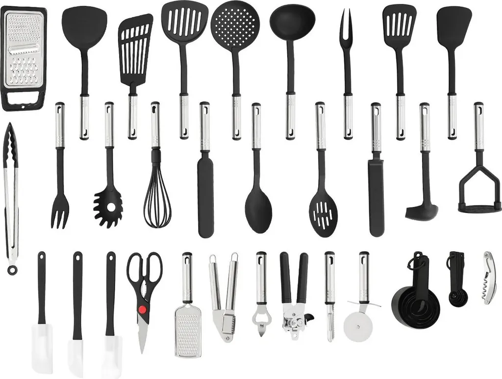 Kit 40 Utensili Cucina Professionali in Nylon e Acciaio Anti-Graffio
