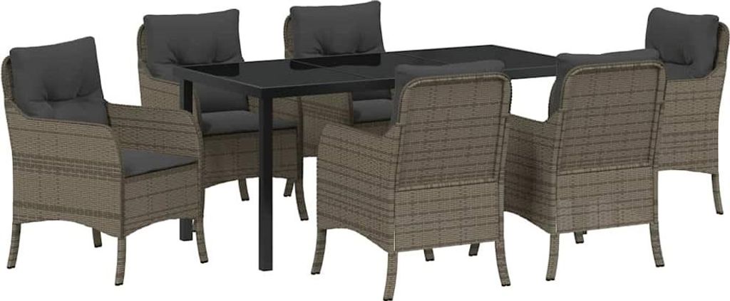 vidaXL Garten Essgruppe mit Kissen 7 pcs Grau Poly-Rattan