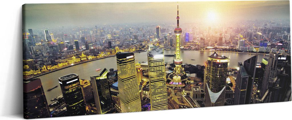 Shanghai bei Nacht – Leinwandbild Wandbild – 125x50 cm – Leinwandbilder – Wandbilder – Schlafzimmer – Flur
