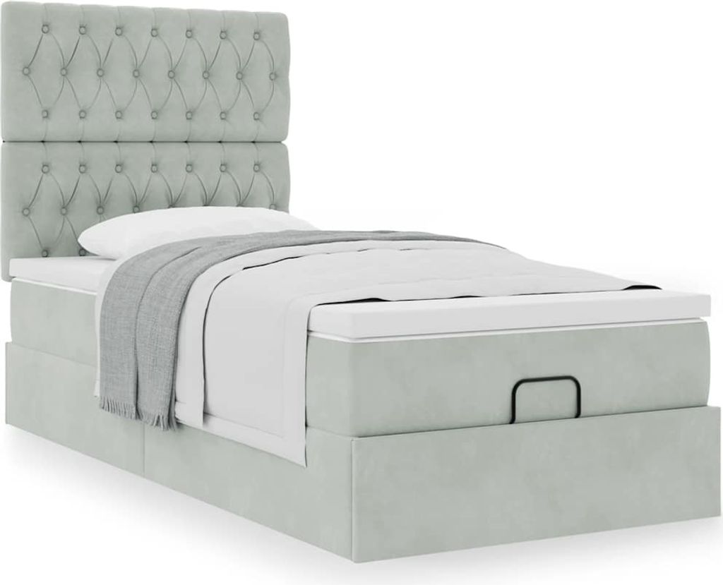 "Rabatt" Ottoman-Bett mit Großer Stauraum, mit Matratze, Hellgrau 90x200 cm Samt - Klassische Betten CC11371