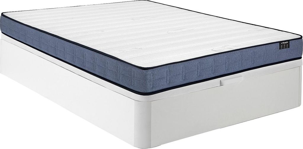 Bett mit Bettkasten - 160 x 200 cm - Weiß - Taschenfederkernmatratze - Höhe 19 cm - DAYNI von YSMÉE