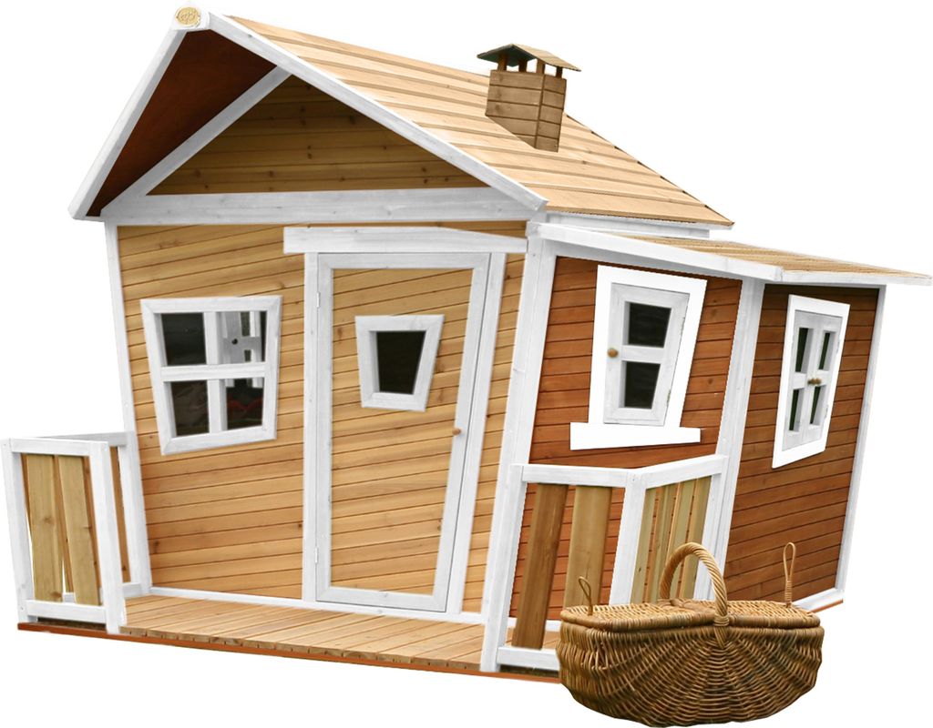 AXI Spielhaus Lisa aus Holz | Outdoor Kinderspielhaus mit Veranda für den Garten in Braun & Weiß | Gartenhaus für Kinder mit Fenstern