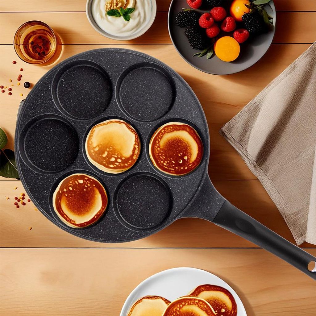 Poêle à Œufs 3 Trous Umllpet Anti-Adhésive – Moule Omelette, Pancake, Hamburger, Bacon – Aluminium Marbre, Induction & Gaz, Petit-Déjeuner Rapide