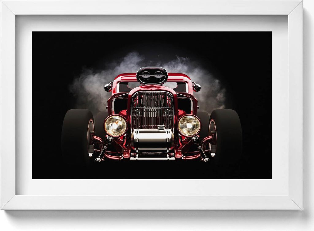 Alter Oldtimer– Wandbild mit Rahmen – Gerahmtes Bild – Wanddekoration – 30x20 cm – Weiß Rahmen