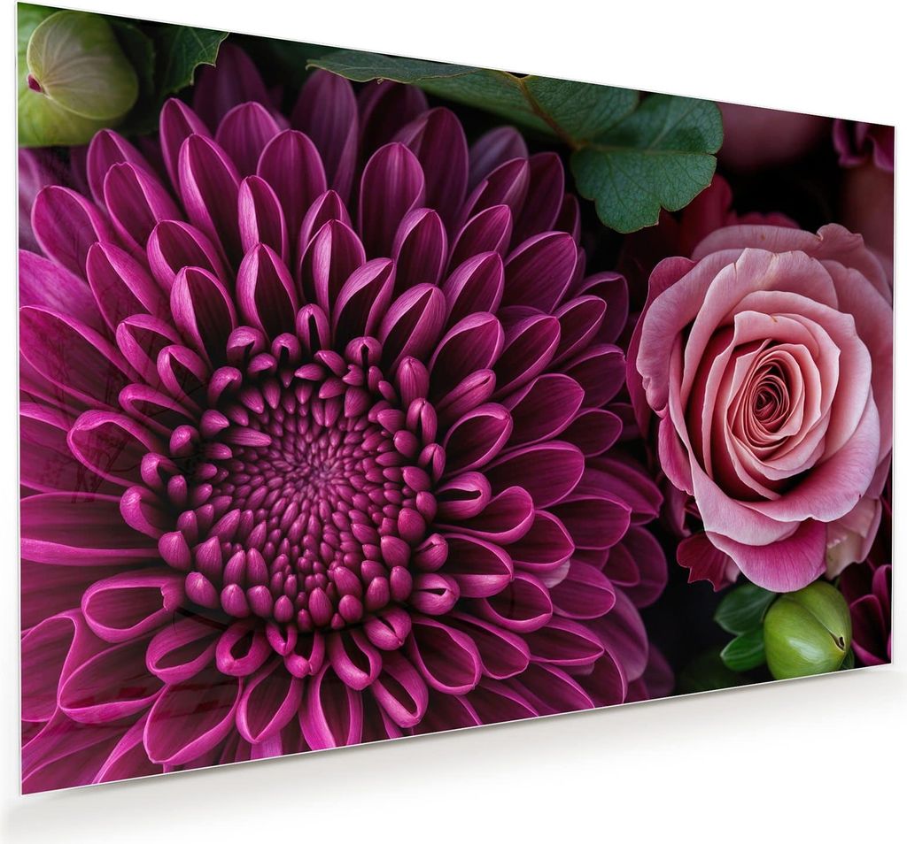 Glasbild 90x60cm in XXL für Wohnzimmer, Schlafzimmer Motiv Blumenarrangement