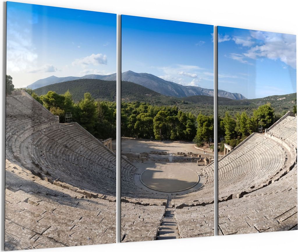DEQORI Glasbild Echtglas 3x50x100 cm 'Antikes Epidauros' Wandbilder XXL groß