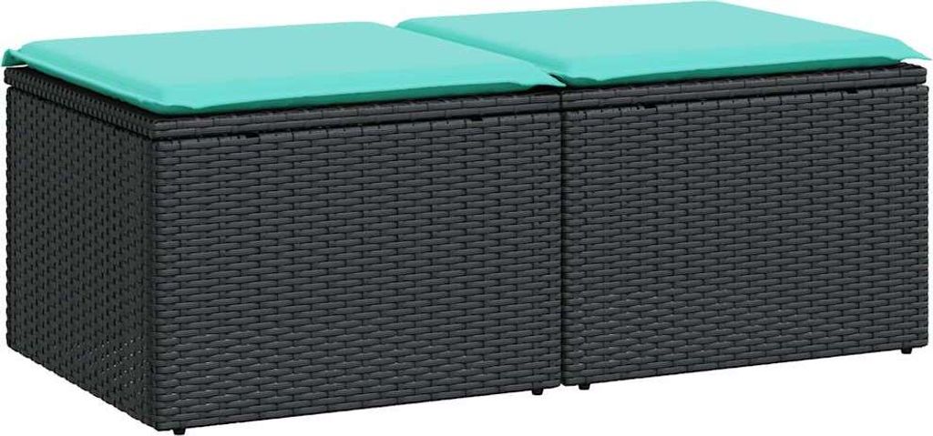 2-tlg. Garten-Sofagarnitur mit Kissen Schwarz Poly Rattan