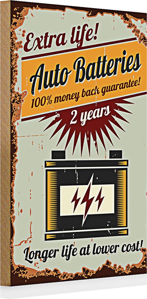 Holzschild Retro 20x30cm Auto Batteries extra life