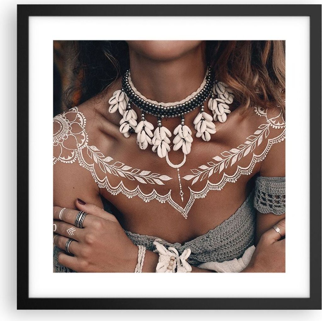 Gerahmtes Poster - Schwarzer Rahmen - Frau ethnisch Stamm - 40x40 cm - Wand Bild - Wanddeko - Wandbilder - Kunstposter - Wandposter - Bilderrahmen ...