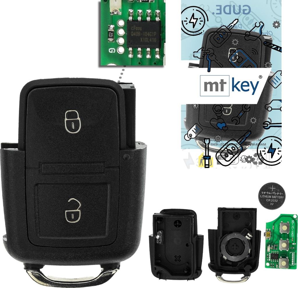 MT-KEY Funk Schlüssel Sender 434MHZ kompatibel mit Skoda Octavia 1U Fabia 6Y VW Bora 1J Golf 4 Polo 9N T5 Multivan Fox Seat Ibiza 3 Leon I 1J09597...