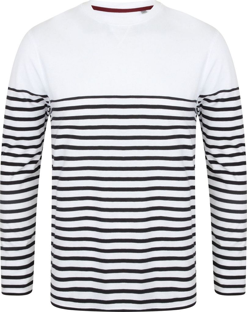 Front Row Herren T-Shirt, gestreift, langärmlig PC2943 (S) (Weiß/Marineblau)