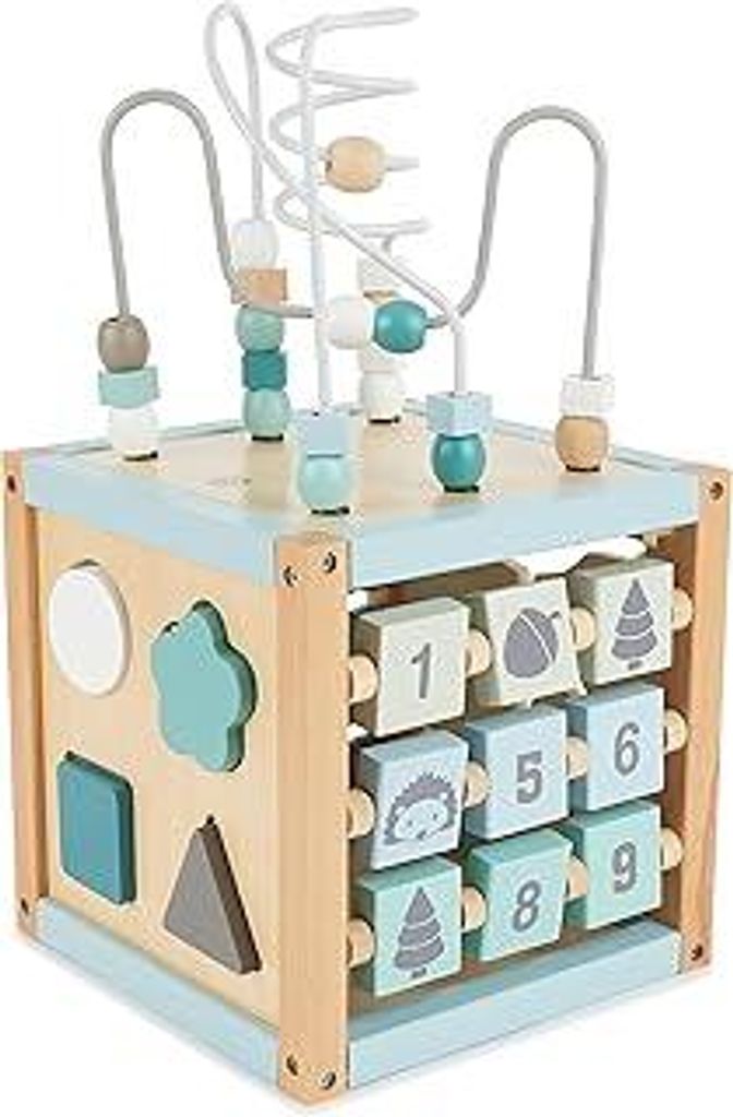 Bieco Motorikwürfel Scandi-Chic nachhaltiges Holz FSC| Motorikspielzeug ab 1 Jahr | Activity Center Baby Spielzeug 1 Jahr | Motorikwürfel Holz | ...