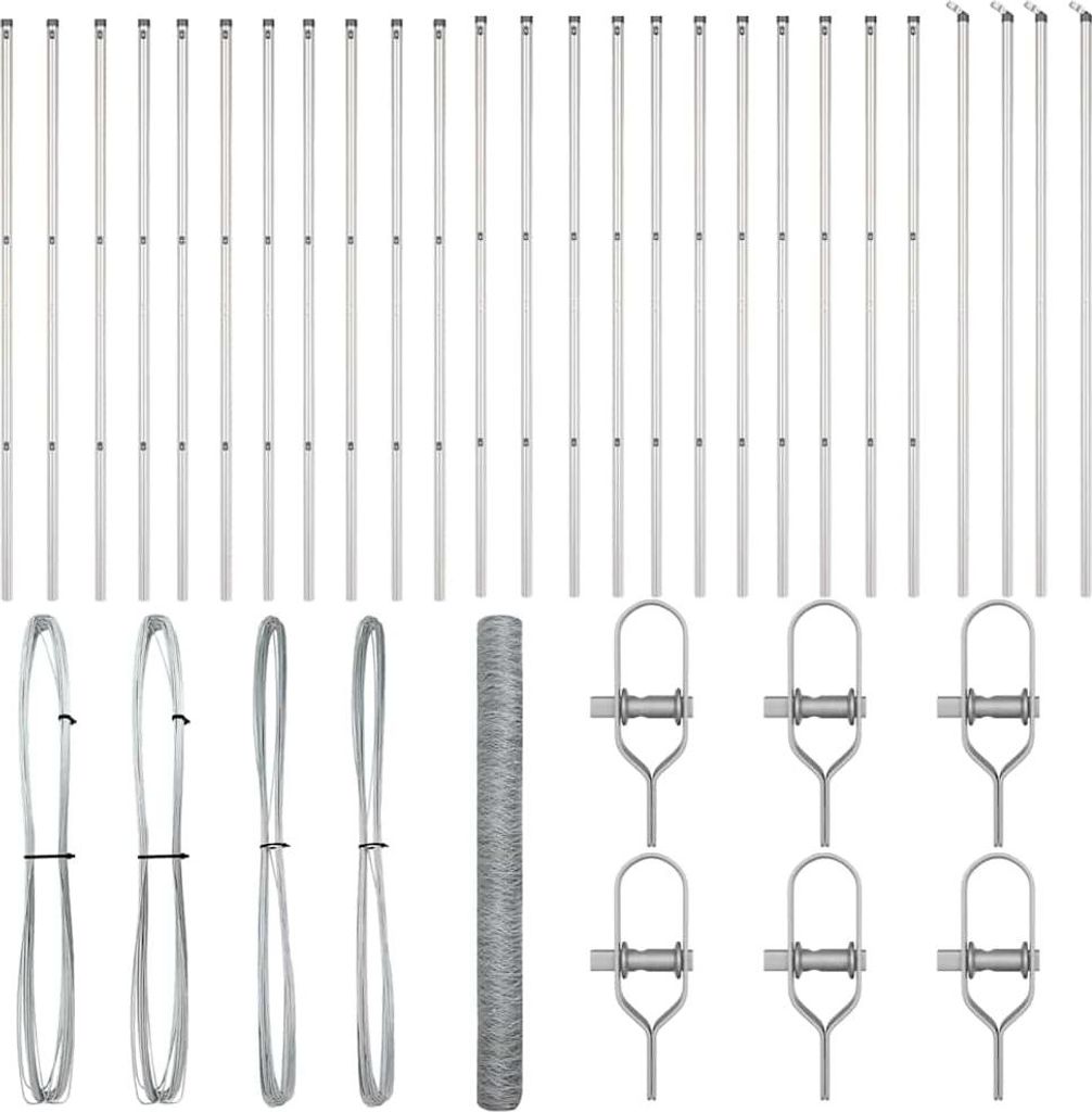 vidaXL Zaunpfosten Silber 50 x 1,6 m (50 mm Maschenweite) Stahl