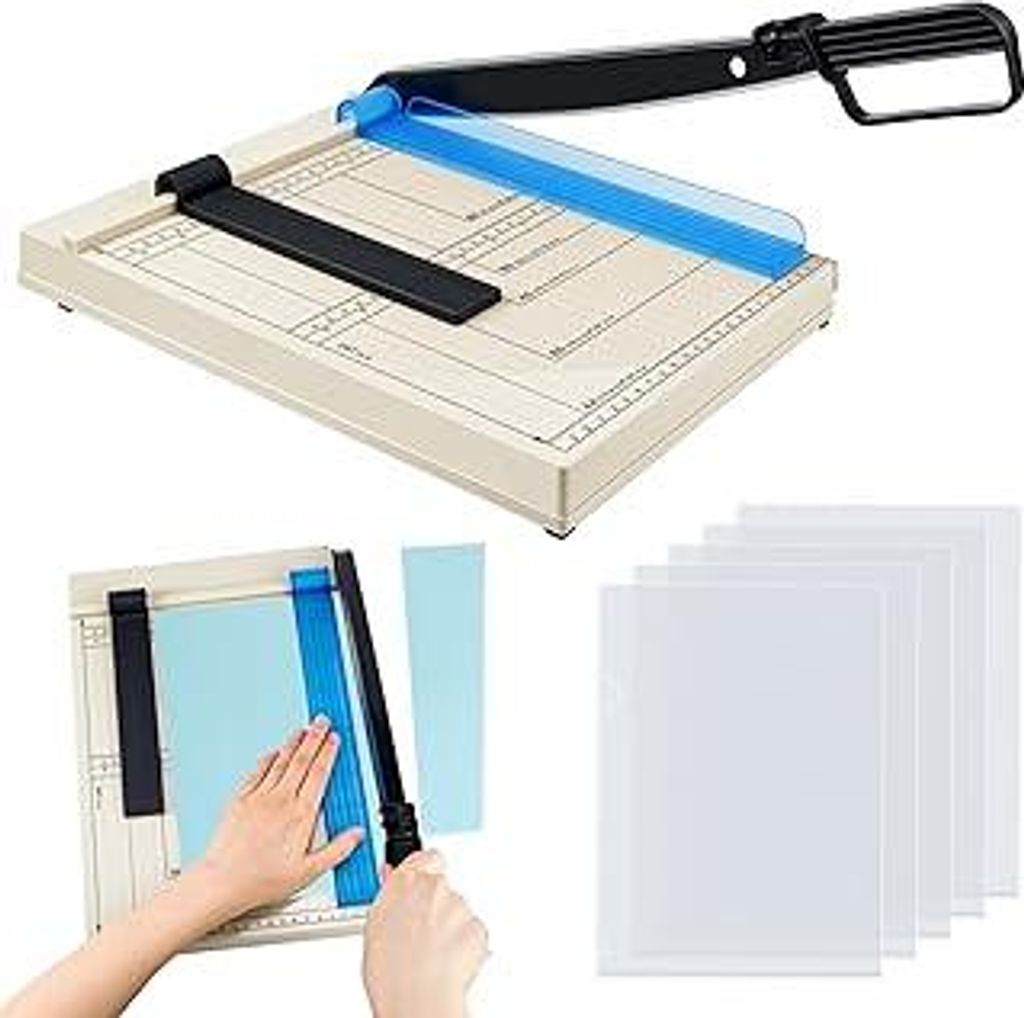 WJMY Papierschneidemaschine (A4/B5/A5/B6/B7, mit 5 Ordnern), Papierschneider A4, Hebelschneider, Paper Cutter, fur Dünne Bleche, Leder, Fotos