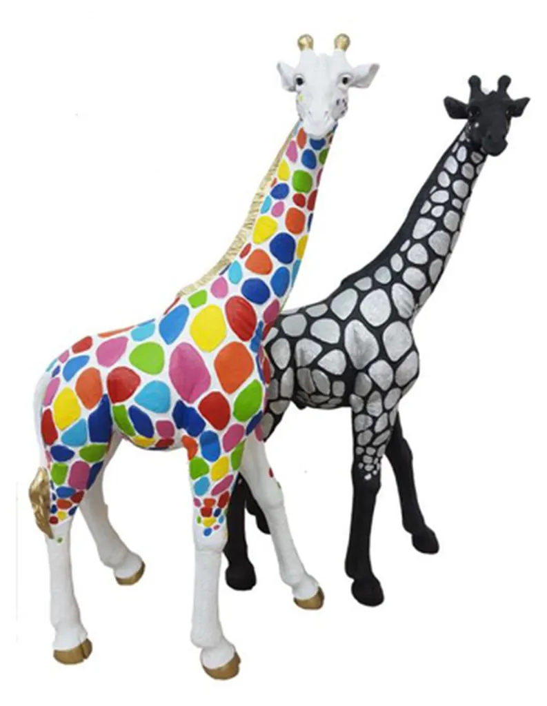 Statue abstraite girafe 77cm noire mate, sculpture déco légère et durable