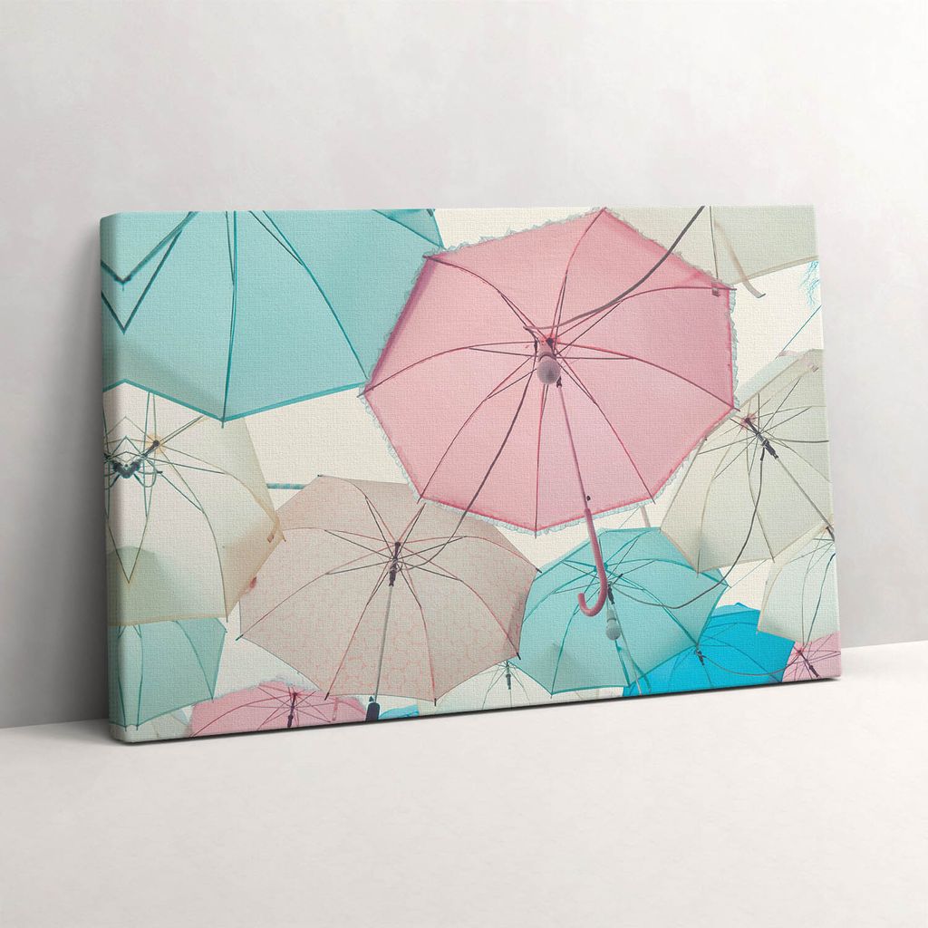 Pastellfarbene Regenschirme – Leinwandbild Wandbild – 60x40 cm – Leinwandbilder – Wandbilder – Schlafzimmer – Flur
