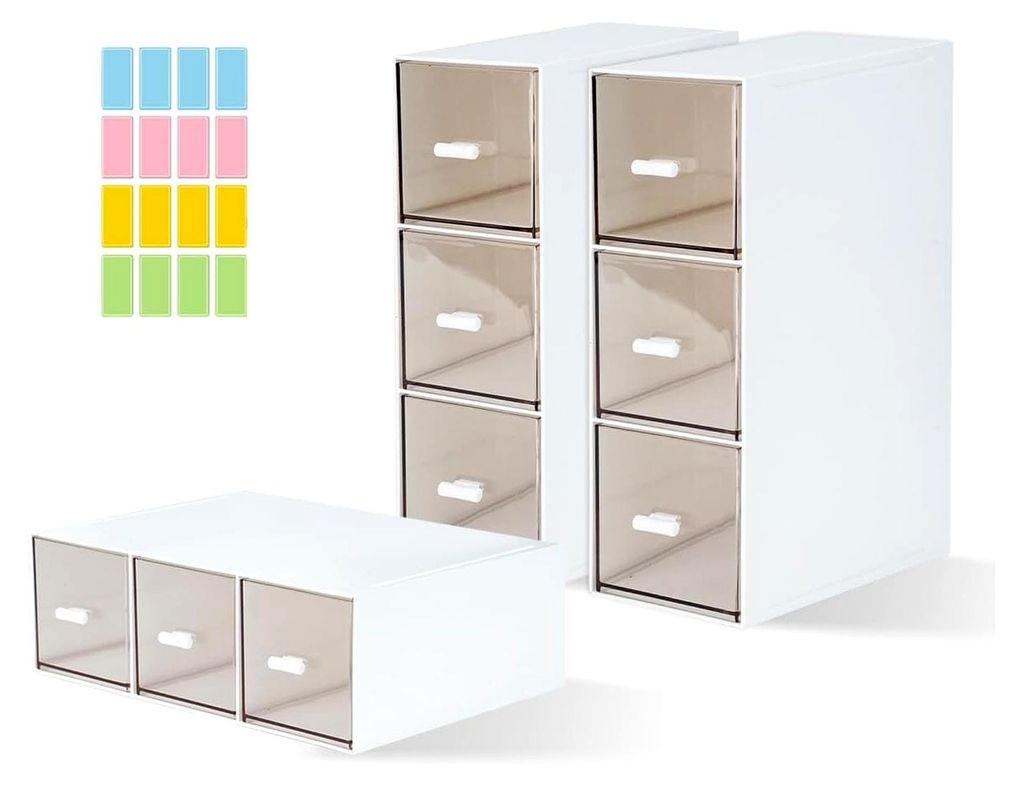 3-teiliges Kunststoff-Organizer-Set mit Schubladen, transparente Schubladenbox stapelbar, Aufbewahrungsbox für Teebeutel, Kaffeepads, Nagellack, S...