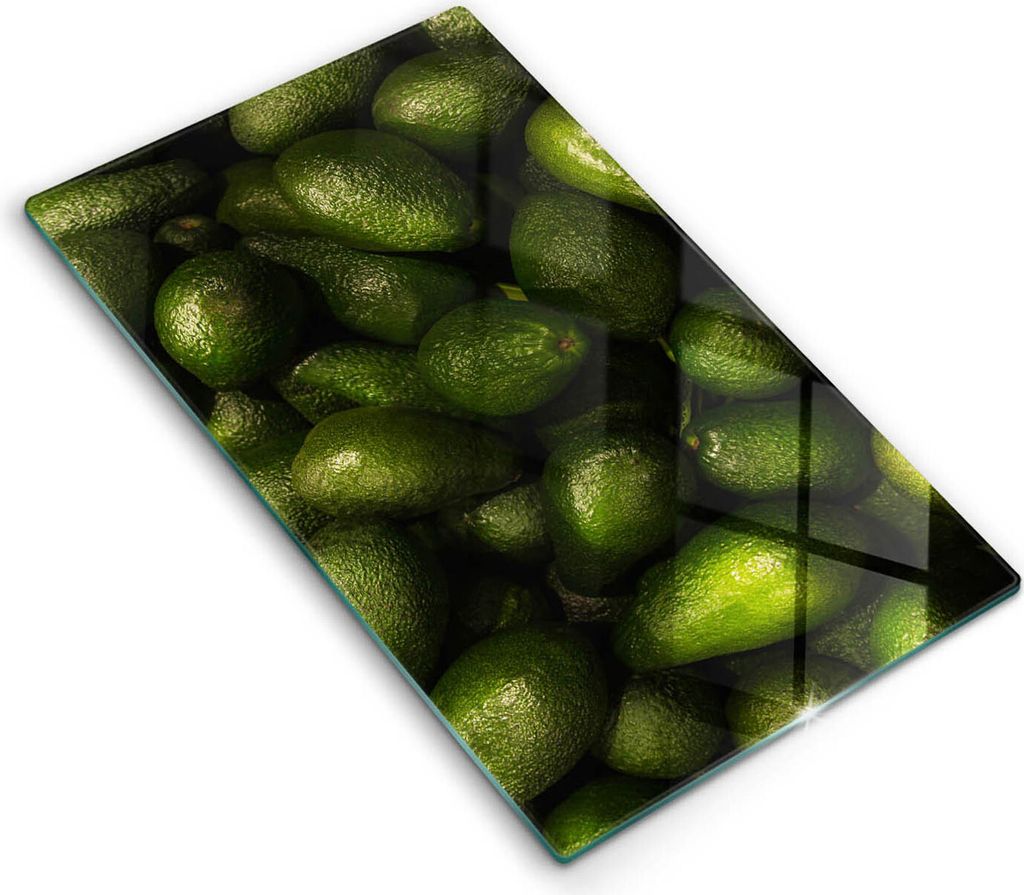 Glasschneideplatte - Herdabdeckplatte - 30x52 cm - Schneidebrett - Spritzschutz - Avocado -Früchte
