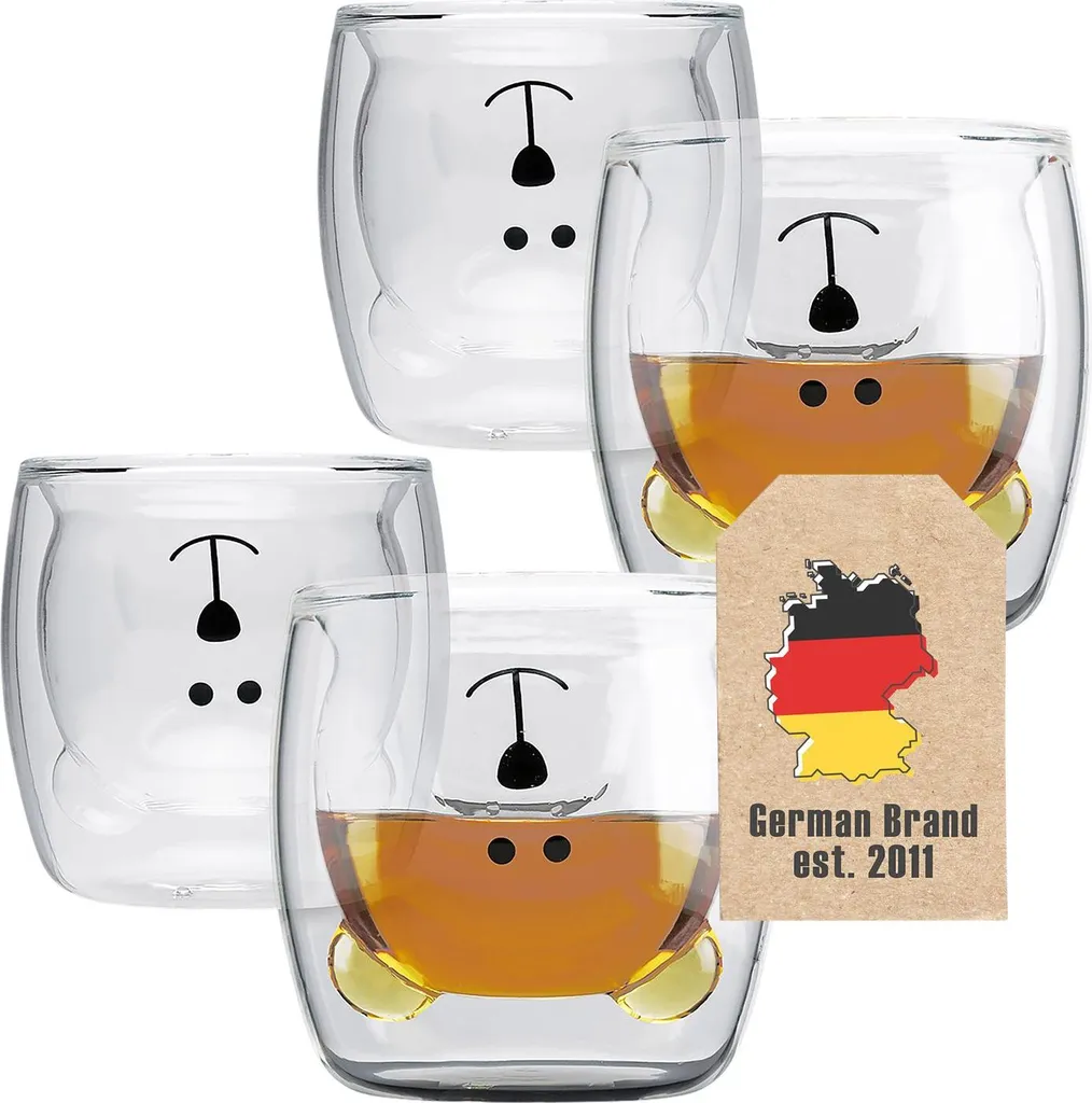 Set 4 Bicchieri Termici Orso 230ml Vetro Borosilicato Doppia Parete - 1