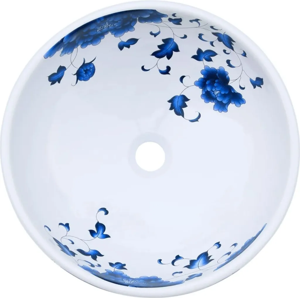 Lavandino Bagno Appoggio Bianco e Blu 41cm Ceramica | Arredo Moderno - 4