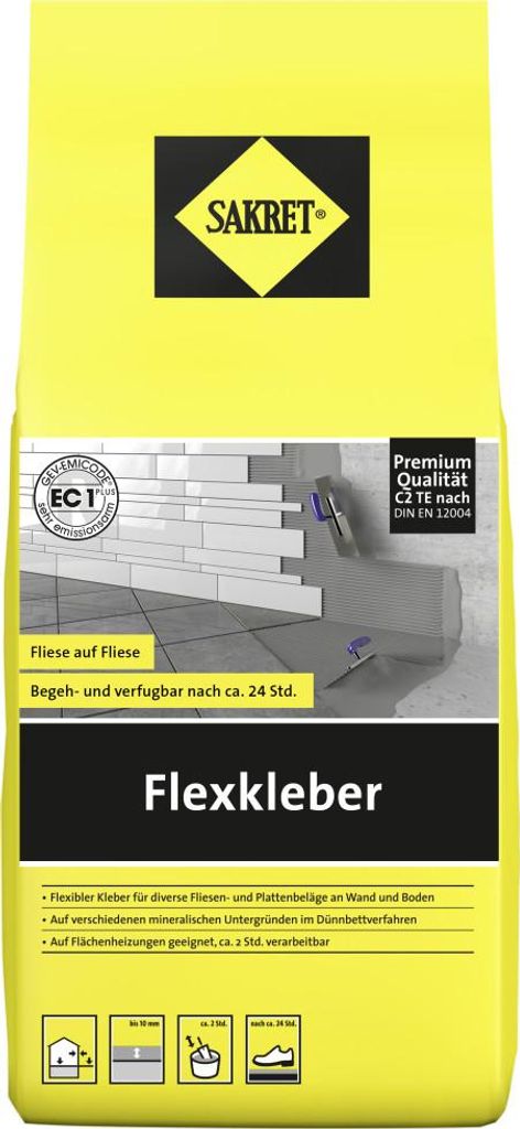 SAKRET Flexkleber Fliesenkleber zementgebunden grau 5 kg Produktbild 