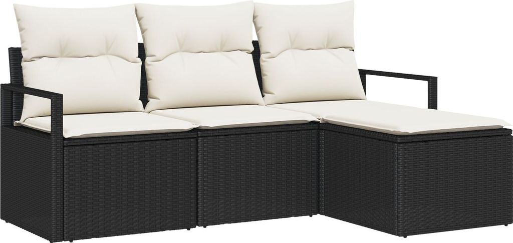 Eleganten-Stil 4-teiliges Garten Sofa Set mit Kissen Schwarz Poly Rattan, 2-Sitzer Garten Sofa mit Kissen Schwarz Poly Rattan - Gartensofas DE474114