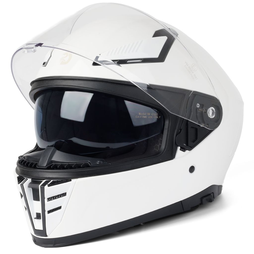 Motorrad Integralhelm mit Doppelvisier, Hochwertiger Motorradhelm, ECE 22-06, Weiß, Größe L (59-60 cm) - Ideal für Roller, Moped, Mofa und Scooter