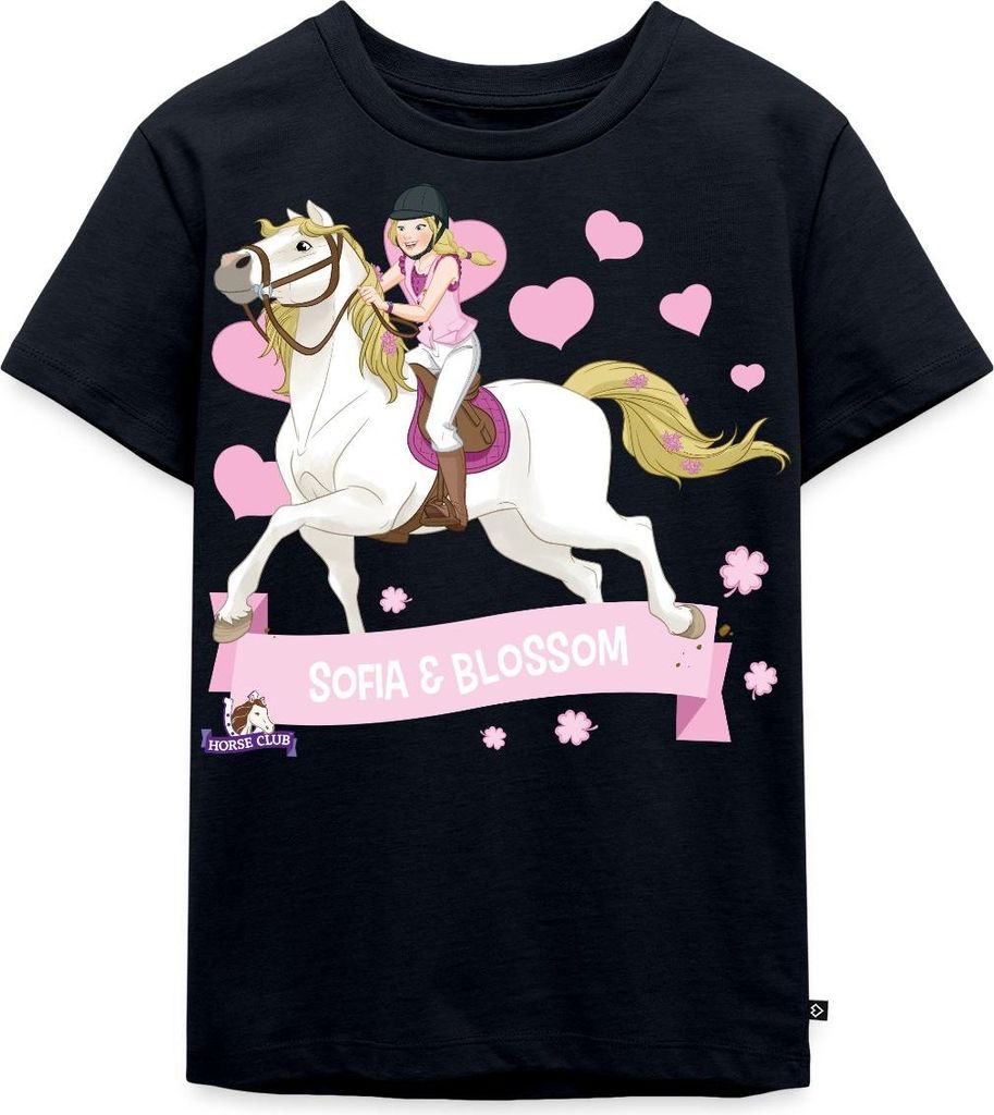 Spreadshirt Schleich Horse Club Sofia & Blossom reiten aus Kinder Premium T-Shirt, 110/116 (4 Jahre), Navy