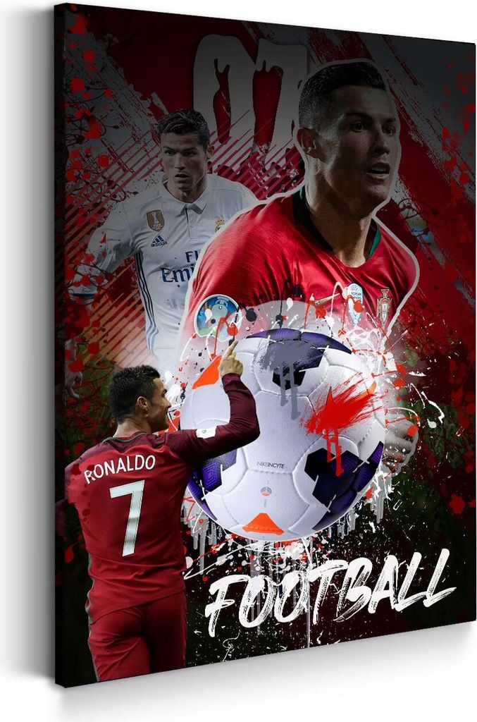 Fussballspieler Ronaldo Pop Art Collage Wandbild Leinwandbild XL Wanddeko: 60x90x4cm