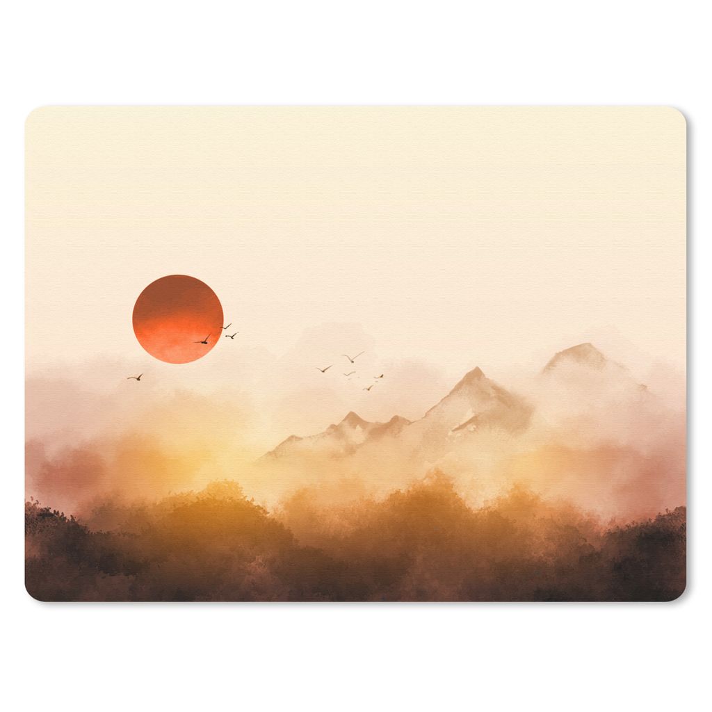 MuchoWow Mauspad Mousepad Malerei - Sonne - Landschaft - Vögel 23x19 cm - Mousepads - Maus Mat - Pad - Mausunterlage - Schreibtischunterlage - M...