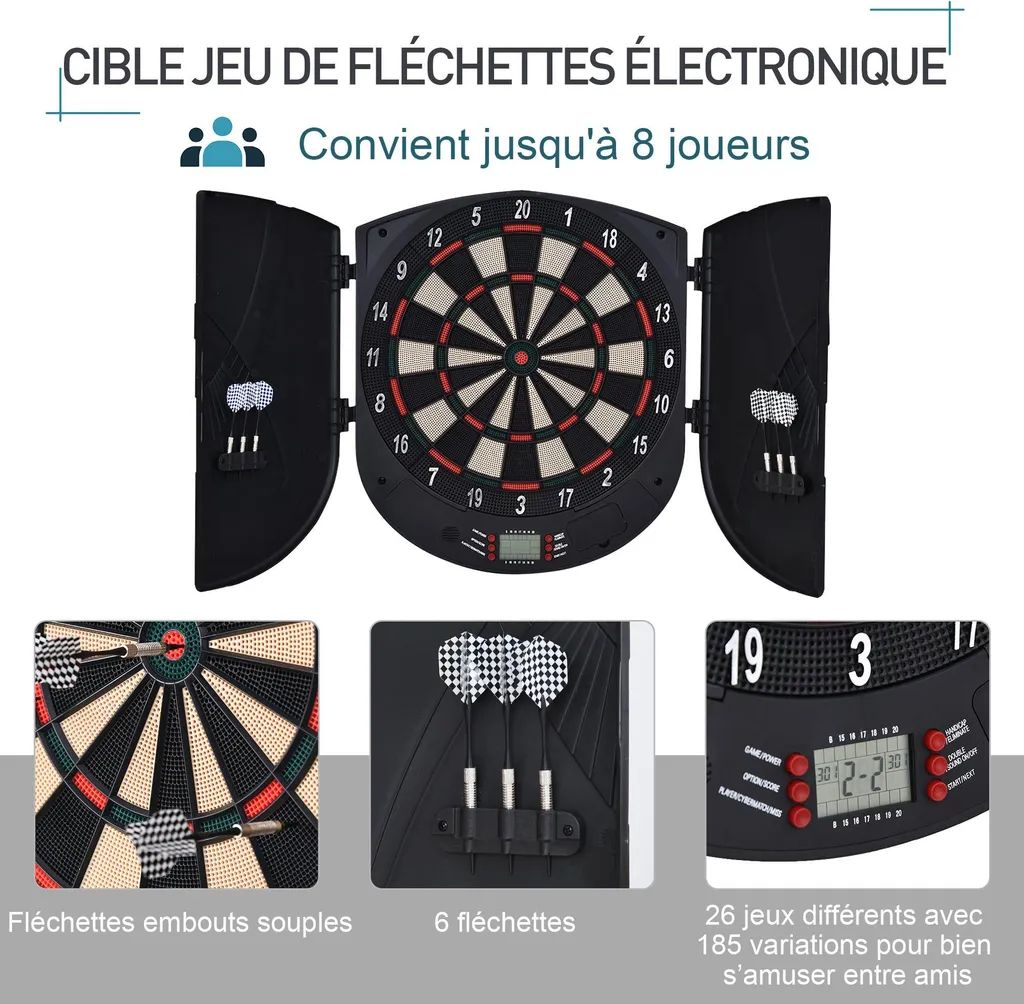 Cible fléchettes électronique pour soirée entre amis jusqu'à 8 joueurs