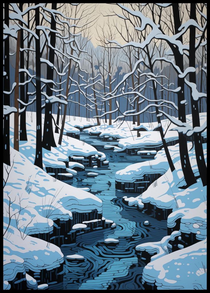 Plakat 64x90cm Fluss im Winter