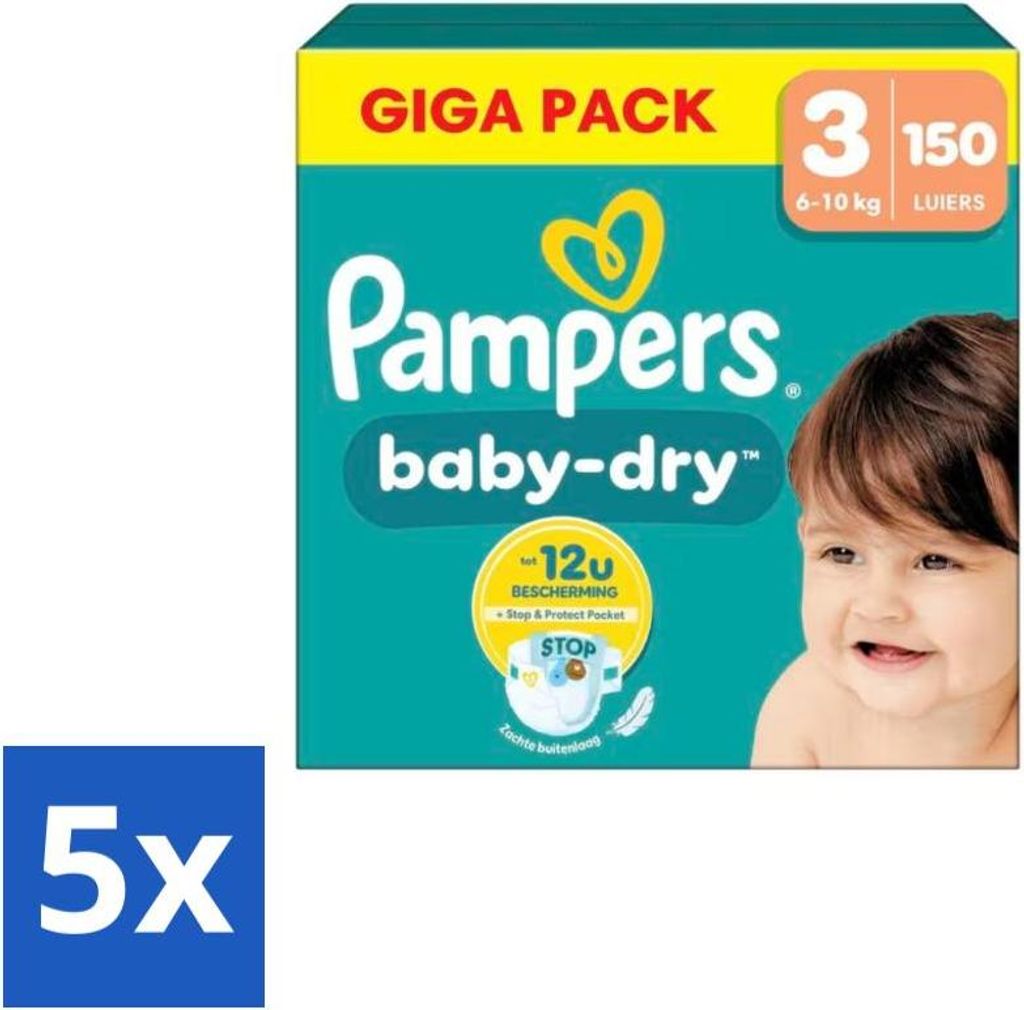 Pampers – Windeln – Baby Dry Größe 3 – 150 Windeln - Vorteilspack - 5 Stücke