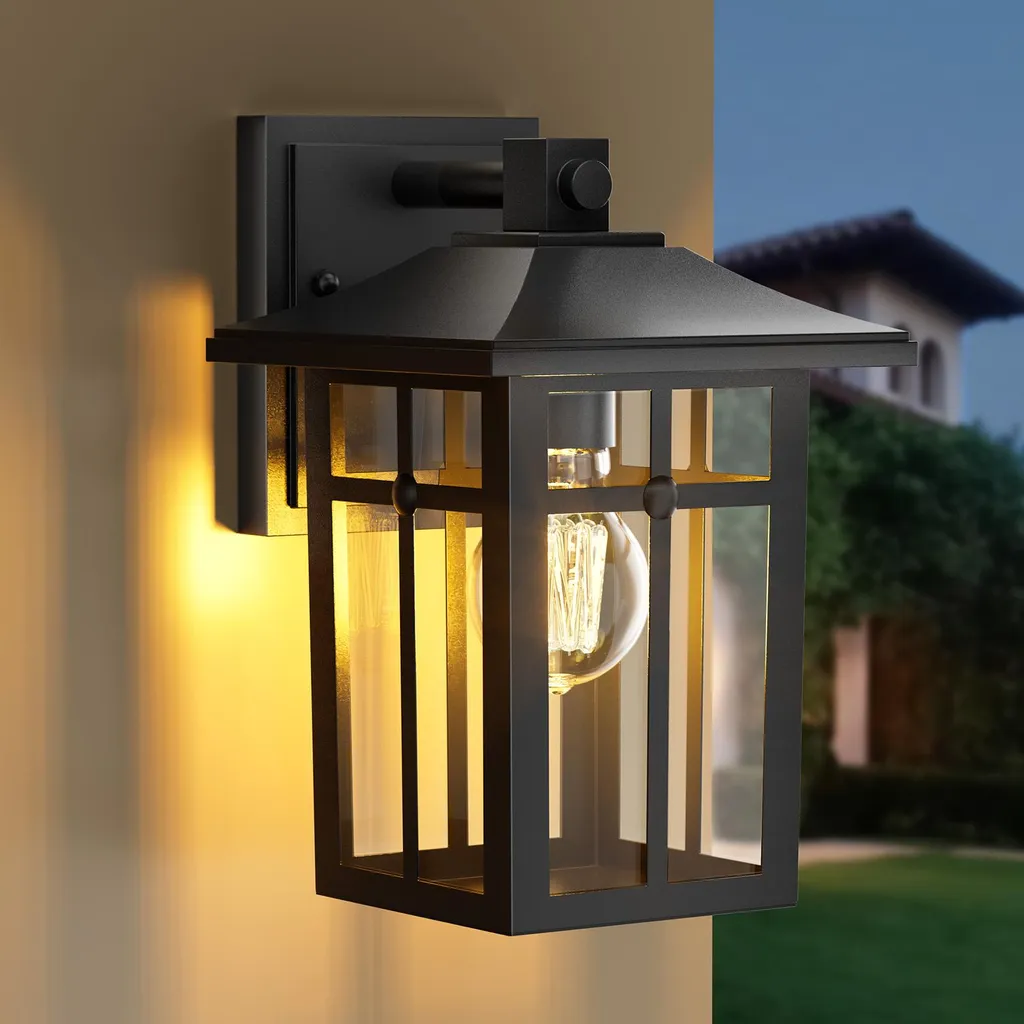S'AFIELINA Lampada da Parete Esterno E27 Nera 2 Pezzi IP44 Design Moderno
