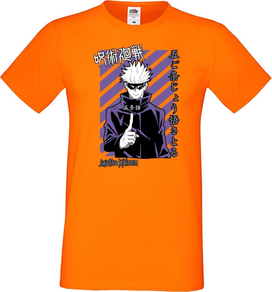 Herren T-Shirt Japan Manga Animation Comics Jujutsu Anime Manga Kaisen Satoru Gojo 01 Var-034 Satoru, Man XL / Orange