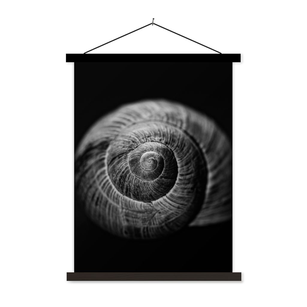 MuchoWow Textilposter Schnecke - Tiere - Schwarz - Weiß - Schneckenhaus 90x120 cm mit schwarzem Rahmen - Dekoration