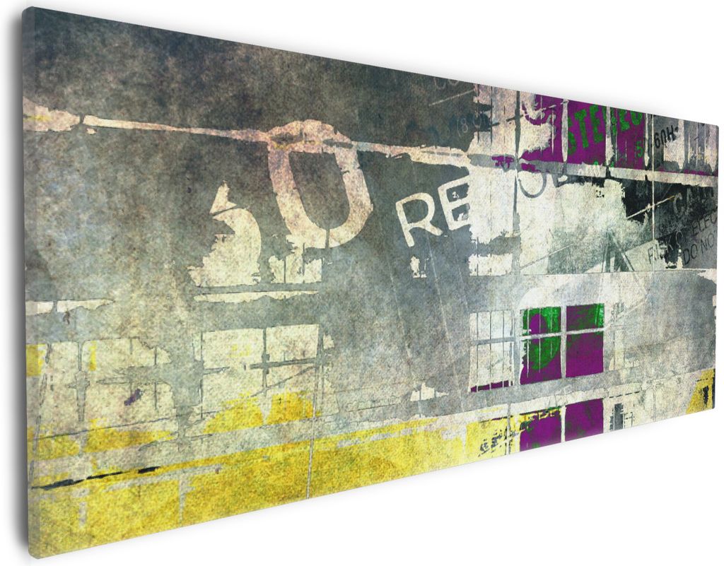 Wallario Premium Leinwandbild Retro-Style lila-gelb in Größe 30 x 75 cm