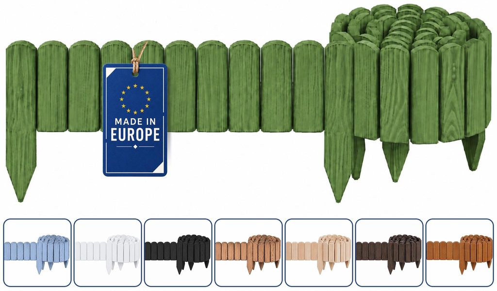 Woodygift Beeteinfassung Holz Rollzaun Gartenzaun Rasenkante Palisade Flexibler Rollborder für Beet und Rasen Grün 10x200 cm