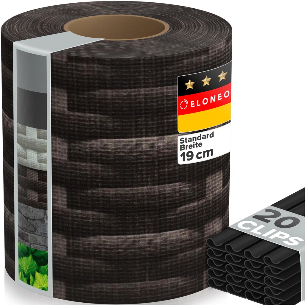 ELONEO PVC Sichtschutzstreifen für Doppelstabmattenzaun, 1 Rolle, 35m x 19cm, Rattan dunkel