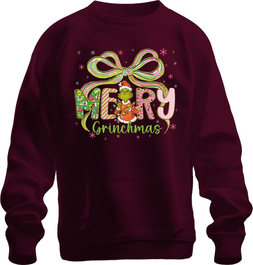 Merry Grinchmas Grinch Weihnachten lustig Geschenk Schleife bunt Uni Sweatshirt Pullover, Burgundy, XXL