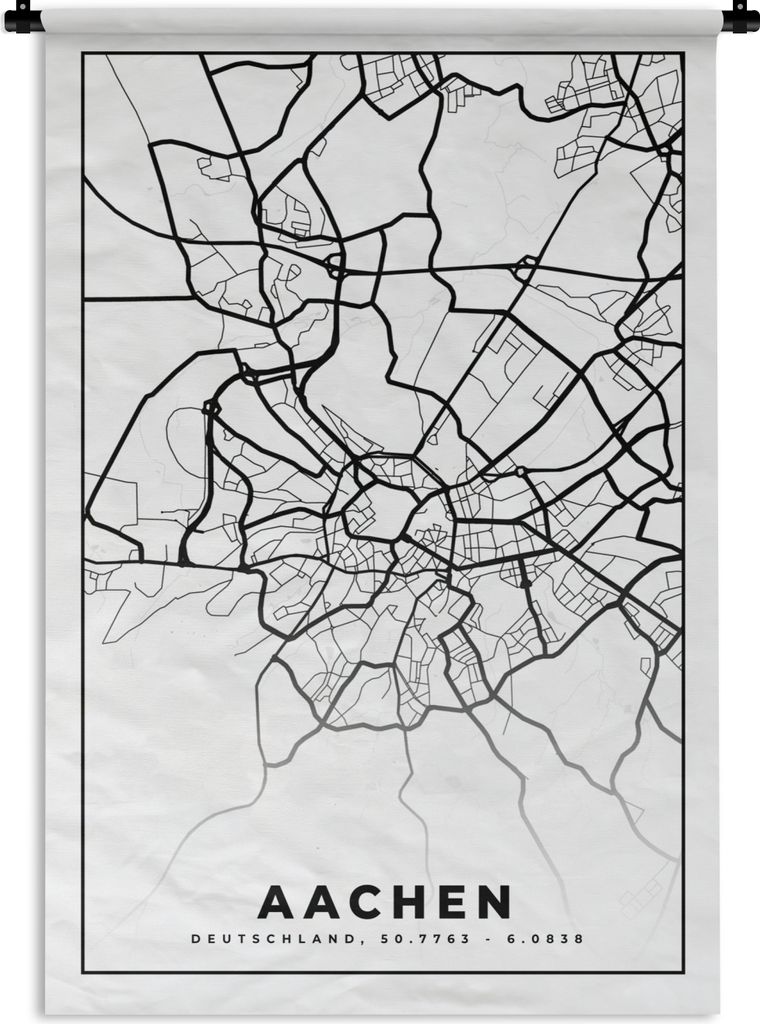 MuchoWow Wandteppich Wandbehang Aachen - Karte - Stadtplan - Karte 90x135 cm Tapisserie Dekoration Wandtuch - Baumwolle - Wandskulptur