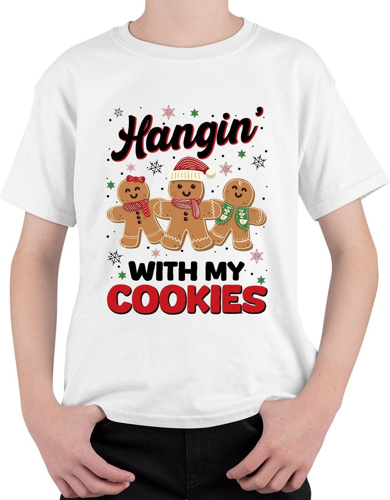 Weihnachten Lebkuchen Kekse lustig Hangin' with my cookies Uni Kinder T-Shirt, Weiß, 152