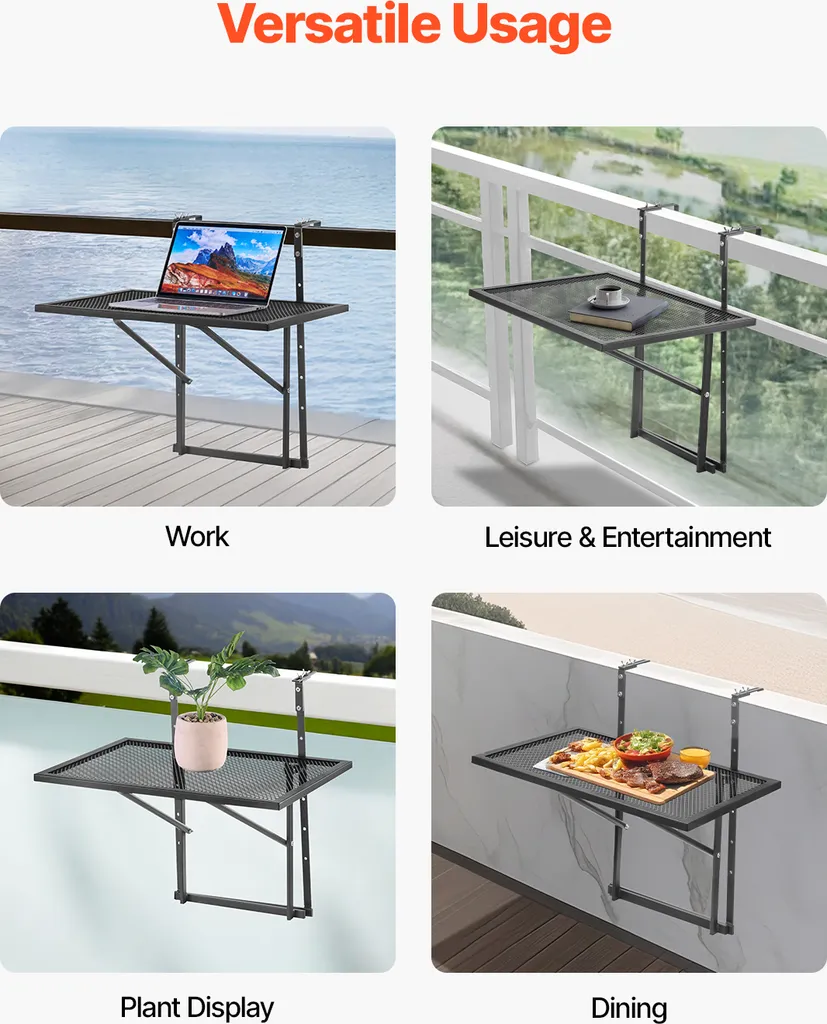 Table de service de terrasse suspendue pour petit déjeuner et PC portable - 6