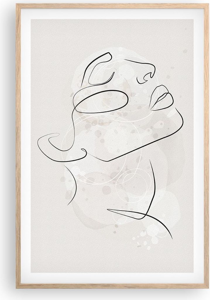 Gerahmtes Poster - Rahmen in heller Eiche - Gesicht Linie Skizze - 61x91,5 cm - Wand Bild - Wanddeko - Wandbilder - Kunstposter - Wandposter - Bild...